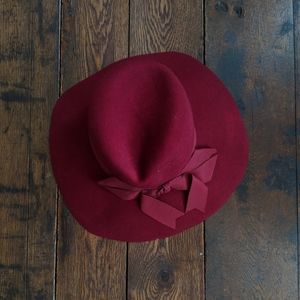 Vintage Maroon Red Wool Panama Style Hat